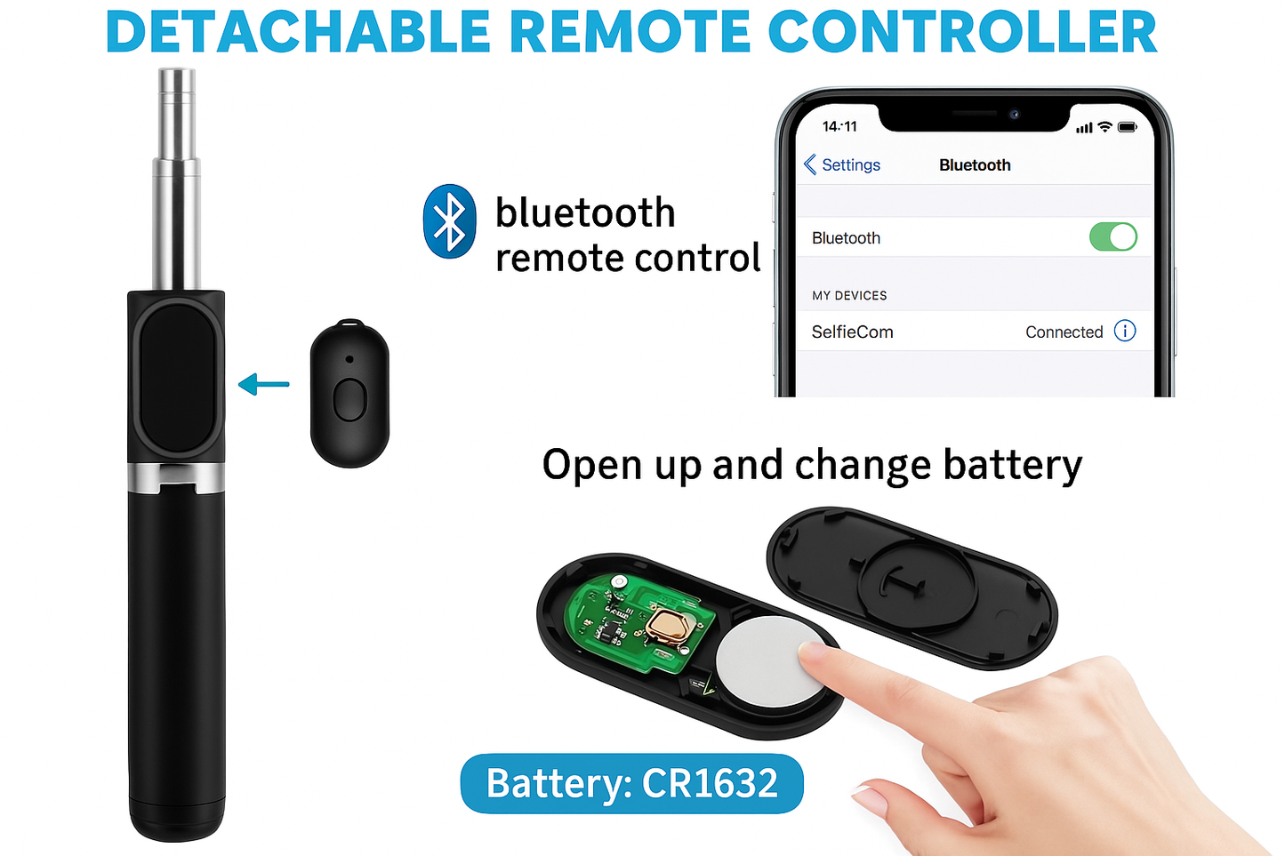 Extendable Flash 3-in-1 Selfie Stick Tripod with Bluetooth Remote