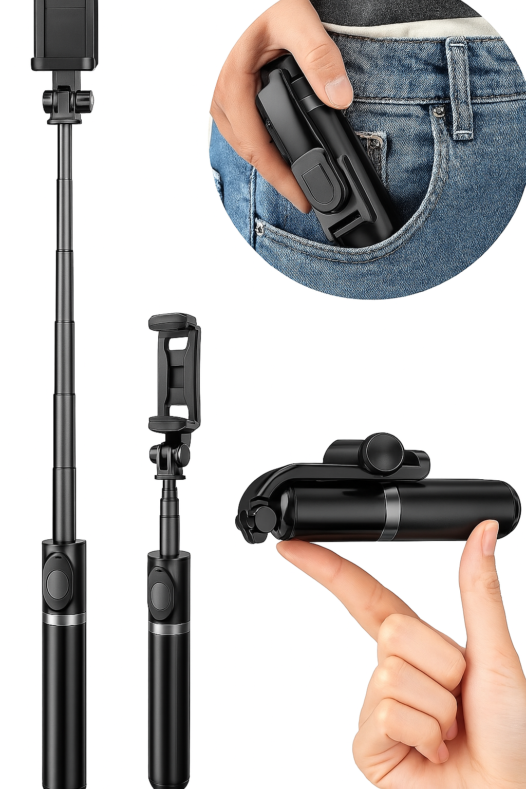 Extendable Flash 3-in-1 Selfie Stick Tripod with Bluetooth Remote