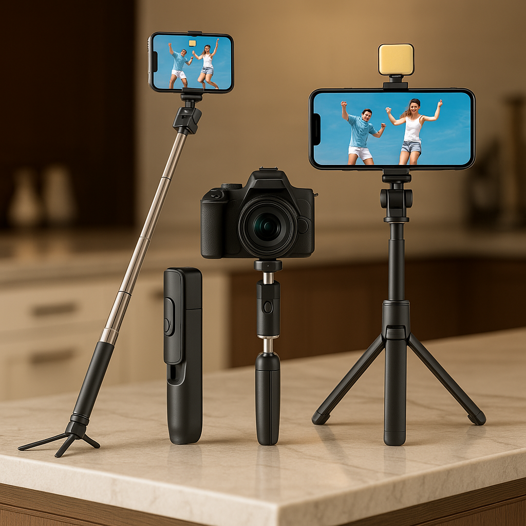Extendable Flash 3-in-1 Selfie Stick Tripod with Bluetooth Remote