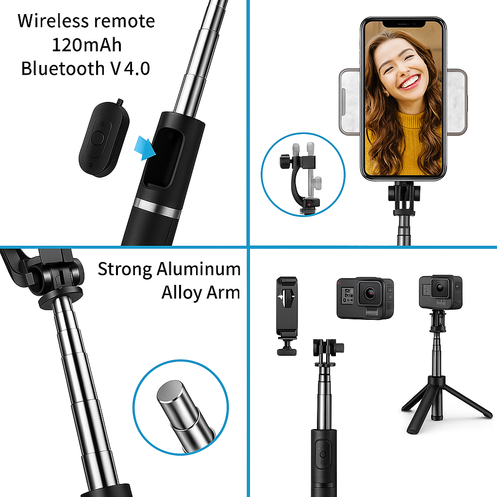 Extendable Flash 3-in-1 Selfie Stick Tripod with Bluetooth Remote
